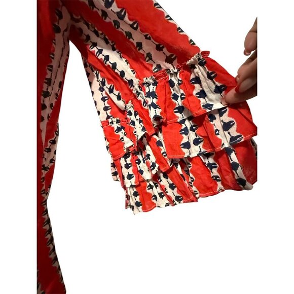 Roller Rabbit 3/4 Sleeve Red White and Blue Baggy Off the Shoulder Blouse Size L - Picture 6 of 16